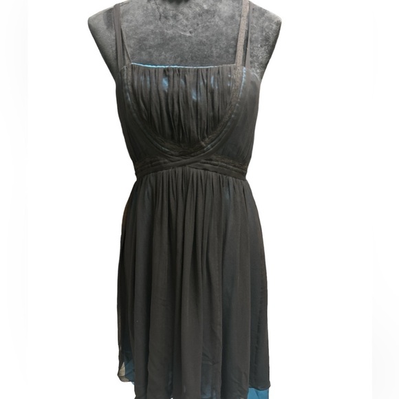 Laundry by Shelli Segal Silk Dress Blue Black Chiffon Overlay - Picture 4 of 6